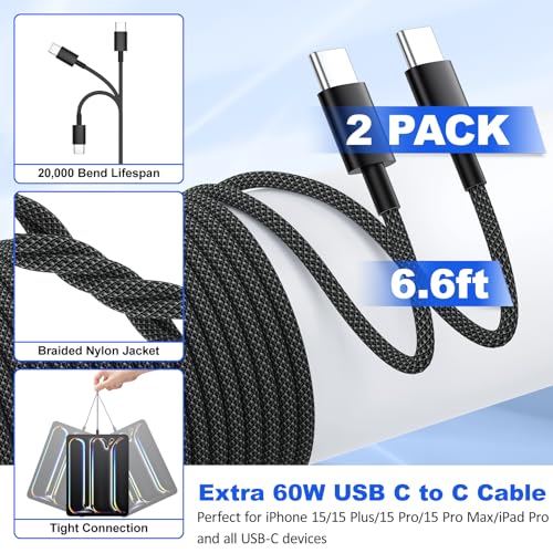 Type C Wall Charger,38W Dual-Port USB C Car Charger with 6ft USB C Cable