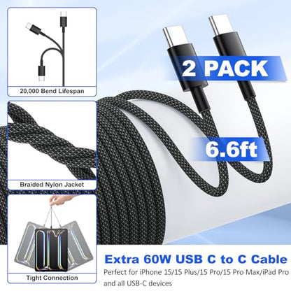 Type C Wall Charger,38W Dual-Port USB C Car Charger with 6ft USB C Cable