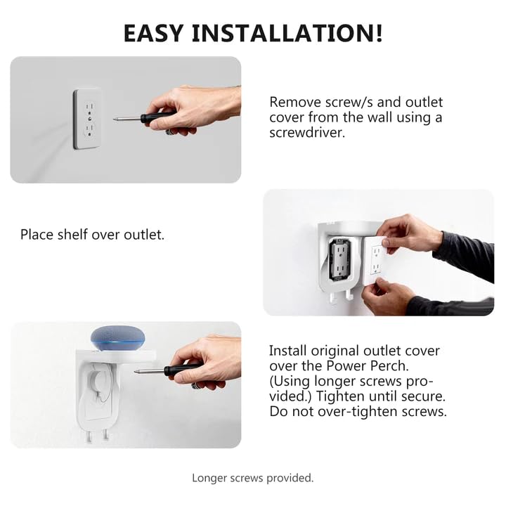 WALI Outlet Shelf Wall Holder, Fit for Duplex GFCI Decorative Outlet Shell A Space Saving for Smart Home, Speaker Mounts up to 20lbs with Cable Management (OSH002-W), White - size: Medium