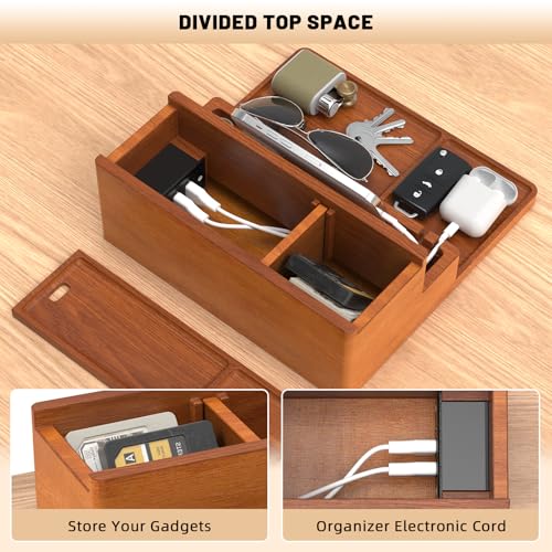 Valet Tray, Nightstand Organizer with Charging Station - color: Stylish Brown