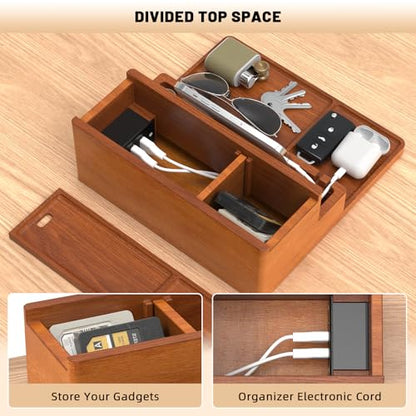 Valet Tray, Nightstand Organizer with Charging Station - color: Stylish Brown