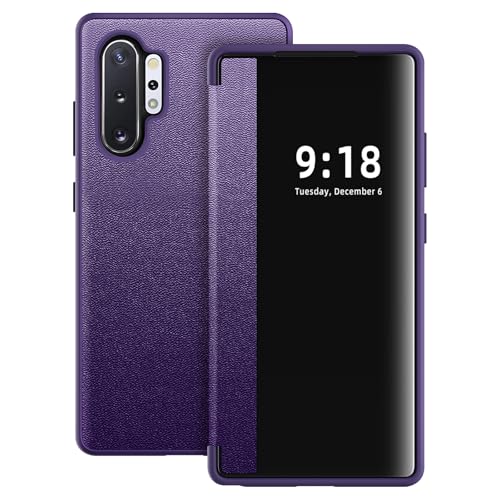 Flip Case for Samsung Galaxy Note 10 Plus Case S View, Frosted Translucent Window Clear View Folio Protective Phone Case, 360 Degree Full Body Shockproof Flip Cover Case for Note 10 Plus 5G (Purple) - color: Purple, size: Note 10 Plus