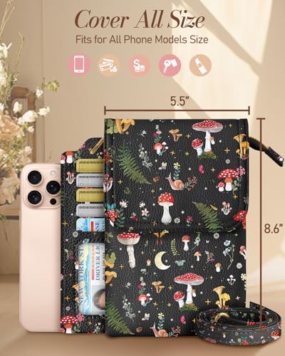Small Crossbody Phone Purse for Women | Card Slots, Leather Cell Phone Wallet, Adjustable Shoulder Strap, Cross Body Bag for Girls and Ladies, Cute Design - color: Mushroom