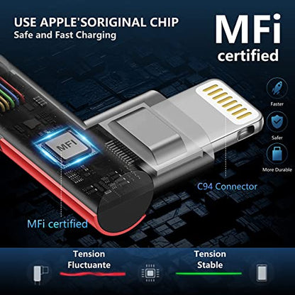 10ft iPhone Charger Cable 90 Degree Charging Cable [Apple MFi Certified] - color: Red, size: 10FT, style: USB A to Lightning