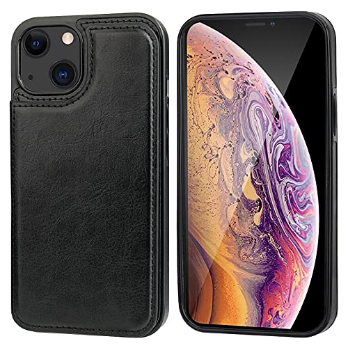 ONETOP for iPhone 13 Wallet Case with Card Holder,Black | Kickstand,ID/Cash Holder,Case Wallet with Card Slots,Double Magnetic Clasp,Durable PU Leather Shockproof Cover for Women Men - color: Black