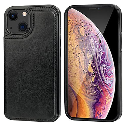ONETOP for iPhone 13 Wallet Case with Card Holder,Black | Kickstand,ID/Cash Holder,Case Wallet with Card Slots,Double Magnetic Clasp,Durable PU Leather Shockproof Cover for Women Men - color: Black