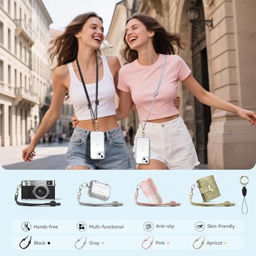 Anti-Theft Phone Lanyard Crossbody & Wrist Strap Keychain with 2 Phone Tabs - color: Grey