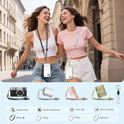 Anti-Theft Phone Lanyard Crossbody & Wrist Strap Keychain with 2 Phone Tabs - color: Grey