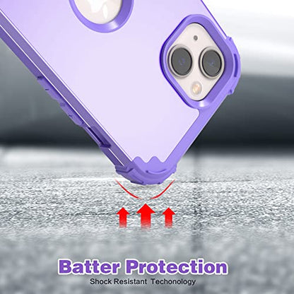 IDweel for iPhone 15 Case with Tempered Glass Screen Protector, 3 in 1 Shockproof Slim Hybrid Heavy Duty Hard PC Cover Soft Silicone Bumper Full Body Case,Purple - color: Purple