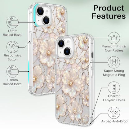 for iPhone 13 Mini 5.4" Magnetic Case【Compatible with MagSafe】 Aesthetic Oil Painting Stained Glass Flower Design, Slim Fit Hard PC Back Shockproof Cute Clear Phone Cover, Light Pink - color: Light Pink, size: iPhone 13 Mini