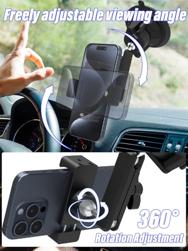 Suction Cup Car Phone Holder, Metal Phone Mount for Car Windshield