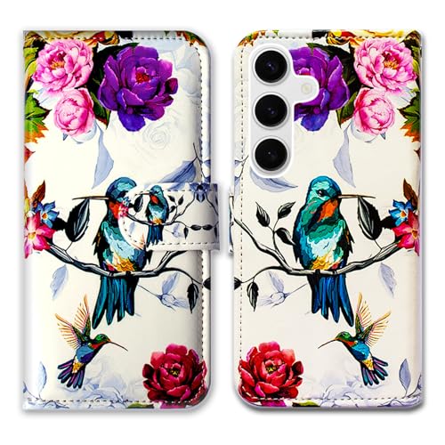 Bcov Case for Galaxy S26,Hummingbird in Flowers Bird Leather Flip Phone Case Wallet Cover with Card Slot Holder Kickstand Case for Samsung Galaxy S26 - color: Hummingbird In Flowers Style