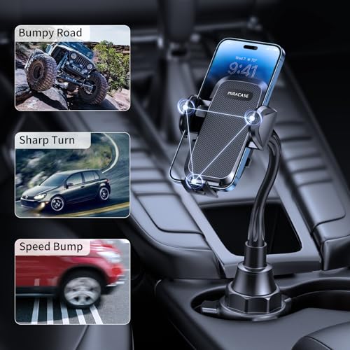 Miracase Cup Holder Phone Mount - Universal Gooseneck Adjustable Car Cell Phone Mount for iPhone, Samsung, Google and All 4.0-7.2 inches Smartphones - color: Graphite