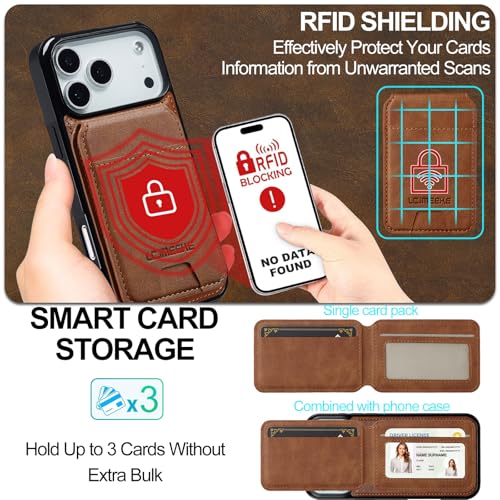 L3 2 in 1 Detachable Leather Wallet and Phone Cases Compatible with iPhone 17 Pro Case with Card Holder RFID Blocking, Compatible with Magsafe Charging 6.3 Kickstand (Brown, IP 17 Pro) - color: Brown, size: 6.3