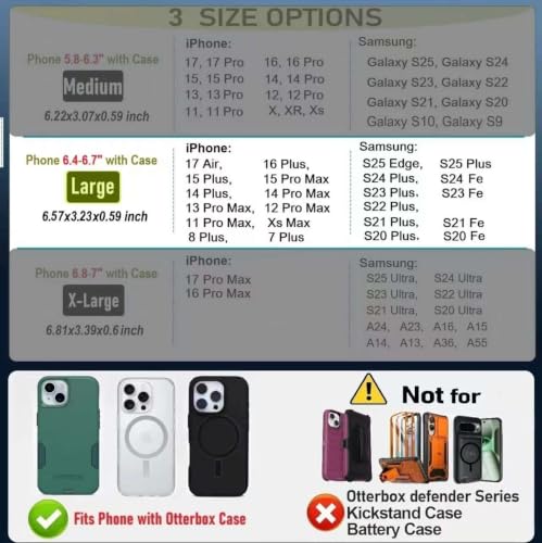 Magnetic Cell Phone Holster with Belt Clip for iPhone Samsung Galaxy | N52 magnetic closure, fits OtterBox. Card slot + pen holders 4-way carry: belt loops, clip, ring For Men, fieldwork, hiking - size: Large