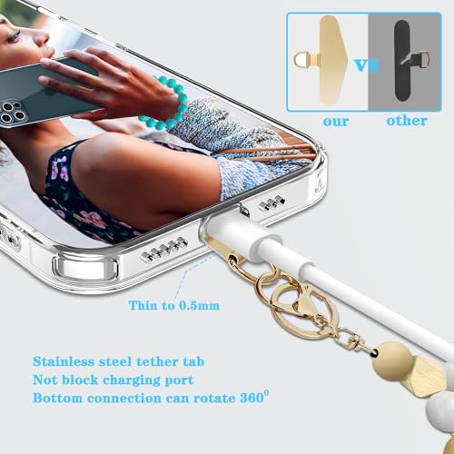 Silicone Beaded Phone Wrist Strap, Phone Bracelet Strap with Tether Tab Elastic Hands Free Wristlet Strap - color: Beige White