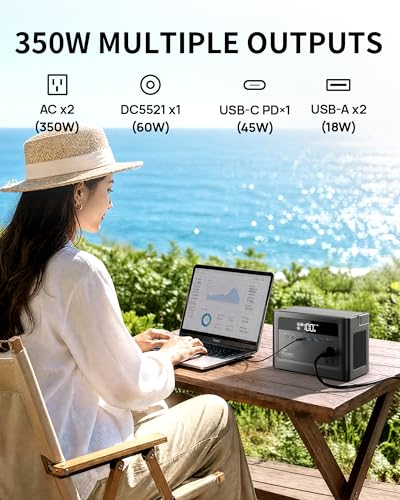 2026 Portable Power Station 700W Surge, 288Wh LiFePO4 Battery Backup, Power Bank with AC Outlet 350W/110V, Solar Generator Fast Charging for Camping Essentials, Hurricane Emergency, Home, Road Trips