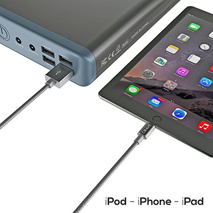 Apple MFI Certified Lightning to USB Cable - Crave Premium Nylon Braided Cable 4 FT - Slate