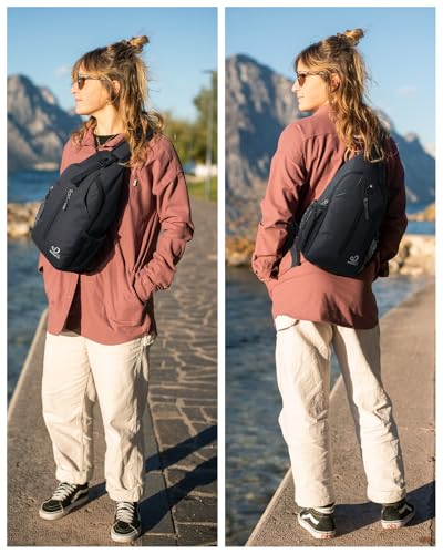 WATERFLY RFID Sling Backpack Crossbody Sling Bag Travel Hiking Daypack | RFID hidden back pocket,Multi-compartment storage,Water-resistant,Breathable back pad,Phone pocket in shoulder strap - color: Rfid-black