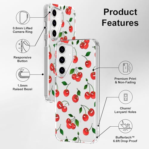 MOSNOVO Case for Samsung Galaxy S24 FE, [Buffertech 6.6ft Military-Grade Drop Protection] [Anti Peel Off Tech] Clear TPU Bumper Phone Case Cover Design - Cute Cherry - color: Clear - Cute Cherry, size: Samsung Galaxy S24 FE