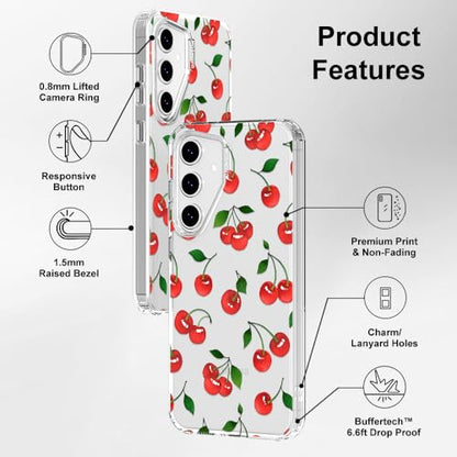 MOSNOVO Case for Samsung Galaxy S24 FE, [Buffertech 6.6ft Military-Grade Drop Protection] [Anti Peel Off Tech] Clear TPU Bumper Phone Case Cover Design - Cute Cherry - color: Clear - Cute Cherry, size: Samsung Galaxy S24 FE