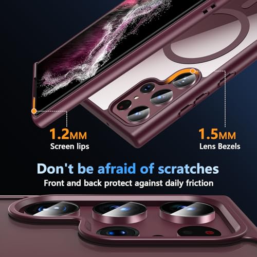 Hensinple for Samsung Galaxy S22 Ultra Case Magnetic, Galaxy S22 Ultra Phone Case [Compatible with Magsafe], Clear Hard Back Slim Shockproof Magnetic Cover Case 6.8 Inch, Burgundy - color: Burgundy-S22 Ultra, size: Galaxy S22 Ultra 6.8 inch