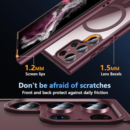 Hensinple for Samsung Galaxy S22 Ultra Case Magnetic, Galaxy S22 Ultra Phone Case [Compatible with Magsafe], Clear Hard Back Slim Shockproof Magnetic Cover Case 6.8 Inch, Burgundy - color: Burgundy-S22 Ultra, size: Galaxy S22 Ultra 6.8 inch
