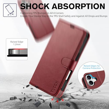 TUCCH Case Wallet for iPhone 17 (6.3") 2025, RFID Blocking Folio, Dark Red | 4 Card Holders, Kickstand, PU Leather, Magnetic Closure, Shockproof TPU Shell, Protective Flip Cover - color: Dark Red