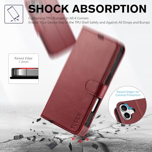 TUCCH Case Wallet for iPhone 17 (6.3") 2025, RFID Blocking Folio, Dark Red | 4 Card Holders, Kickstand, PU Leather, Magnetic Closure, Shockproof TPU Shell, Protective Flip Cover - color: Dark Red