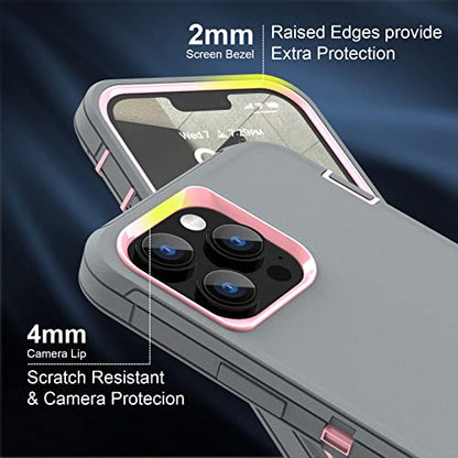 Sansunto Case for iPhone 13 Pro, Heavy Duty Shockproof iPhone 13 Pro Protective Case, Silicone Rubber Cover for Men & Women, Rugged Hybrid Phone Cases for iPhone13Pro in 6.1 Inch (Grey/Pink) - color: Grey/Pink
