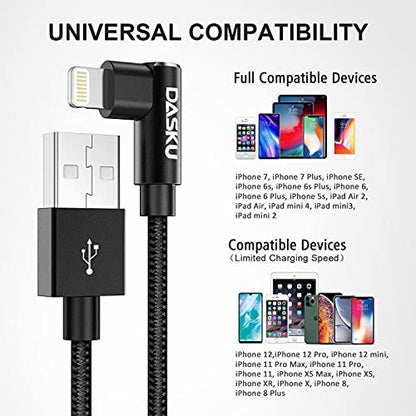 Short iPhone Charger [MFi Certified] 90 Degree Lightning Cable 1FT, 2 Pack - color: Black, size: 1FT, style: USB-A