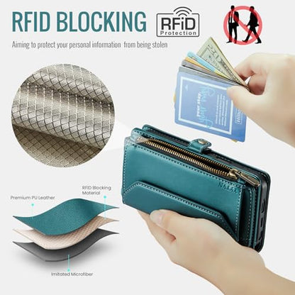 for Samsung Galaxy S25 Ultra Wallet Case with Card Holder, Green | RFID Blocking Slots, Crossbody Lanyard, Wrist Strap, Zipper Pocket Purse Handbag, Magnetic Closure - color: Green, size: Galxay S25 Ultra