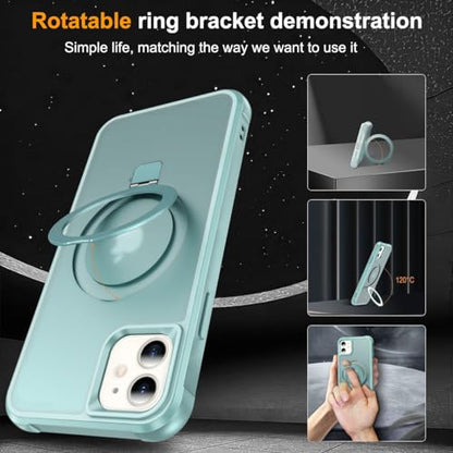 CHAOFEnG Magnetic Compatible with iPhone 11 Case with Stand [Military Grade Drop Tested][Compatible with Magnet] Ring Translucent Slim Hard Back Soft Edge, Teal Green - color: Teal Green, size: iPhone 11