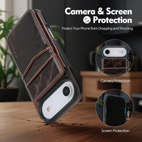 SkyEagle Compatible with MagSafe iPhone 17 Air Case Wallet,Coffee | Magnetic Clasp,RFID Blocking,PU Leather,Flip Folio Shockproof Phone Cover,with Credit Card Slots & Kickstand for Men & Women - color: Coffee, size: iPhone 17 Air - 6.5"