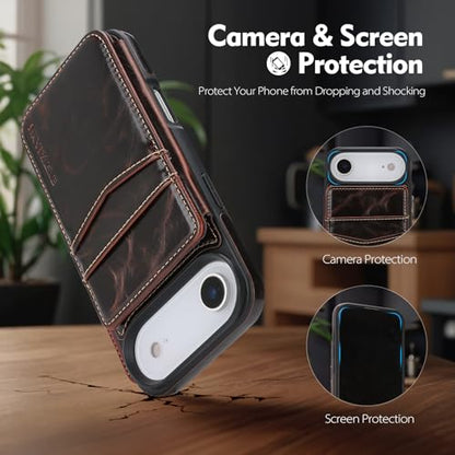 SkyEagle Compatible with MagSafe iPhone 17 Air Case Wallet,Coffee | Magnetic Clasp,RFID Blocking,PU Leather,Flip Folio Shockproof Phone Cover,with Credit Card Slots & Kickstand for Men & Women - color: Coffee, size: iPhone 17 Air - 6.5"