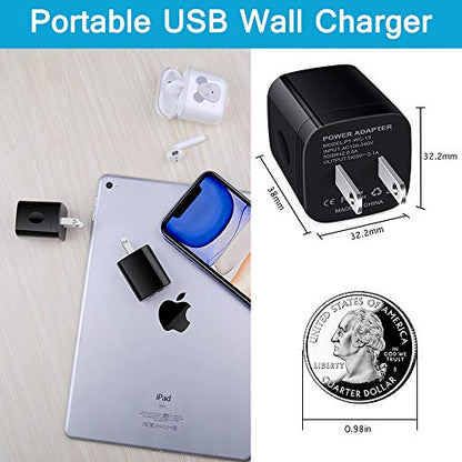 Wall Charger Block,2.1A/5V Dual Port USB Wall Plug Power USB Adapter Plug - color: Black