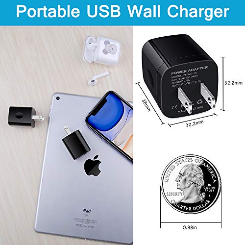 Wall Charger Block,2.1A/5V Dual Port USB Wall Plug Power USB Adapter Plug - color: Black