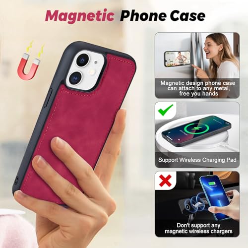 TwoHead for iPhone 11 Wallet case with 11 Card Holder (Wine Red) | Detachable Magnetic Phone Case, PU Leather Wallet for Women/Men,Wireless Charging Compatible,with Wrist Strap - color: Wine Red