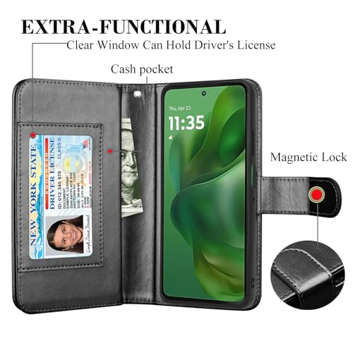 for Motorola Moto G Power 5G 2025 Case, for Moto G Power 2025 Wallet Case, PU Leather Credit Card Holder [9 Card Slots] Folio Flip Detachable Magnetic Cover Kickstand & Lanyard, Black - color: Black