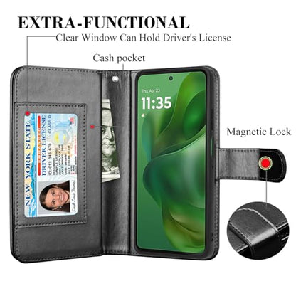 for Motorola Moto G Power 5G 2025 Case, for Moto G Power 2025 Wallet Case, PU Leather Credit Card Holder [9 Card Slots] Folio Flip Detachable Magnetic Cover Kickstand & Lanyard, Black - color: Black