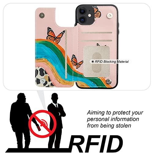 HAOPINSH for 11 Wallet Case with Card Holder, Butterfly Leopard Cheetah Pattern Back Flip Folio PU Leather Kickstand Card Slots Case for Women Girls, Double Magnetic Clasp Shockproof Cover 6.1" - color: Butterfly Leopard