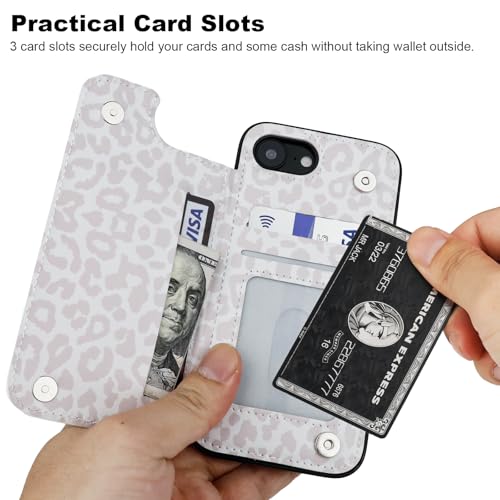 HAOPINSH for iPhone 16e Case Wallet with Card Holder, White Leopard Cheetah Pattern Back Flip Folio PU Leather Kickstand Card Slots Case for Women Girls, Double Magnetic Clasp Shockproof Cover 6.1" - color: White Leopard