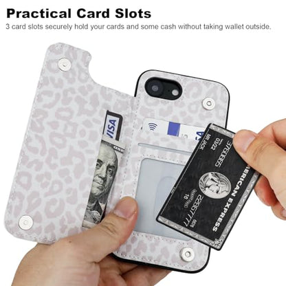 HAOPINSH for iPhone 16e Case Wallet with Card Holder, White Leopard Cheetah Pattern Back Flip Folio PU Leather Kickstand Card Slots Case for Women Girls, Double Magnetic Clasp Shockproof Cover 6.1" - color: White Leopard