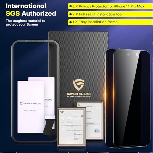 ImpactStrong Anti-Spy Privacy Screen Protector for iPhone 16 Pro Max (6.9-Inch), 9H Tempered Glass, Shatter-Resistant, Anti-Scratch, Easy Install Kit, Case Friendly, 2-Pack - size: iPhone 16 Pro Max
