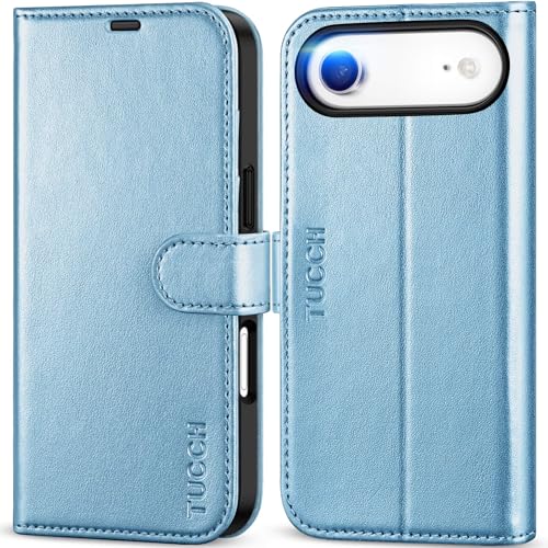 TUCCH Wallet Case for iPhone Air 6.5" 2025, 4 Card Slots, Pearly Light Blue | RFID Blocking, Viewing Stand, Shockproof TPU Shell, PU Leather, Magnetic Closure, Protective Folio Flip Cover - color: Pearly Light Blue