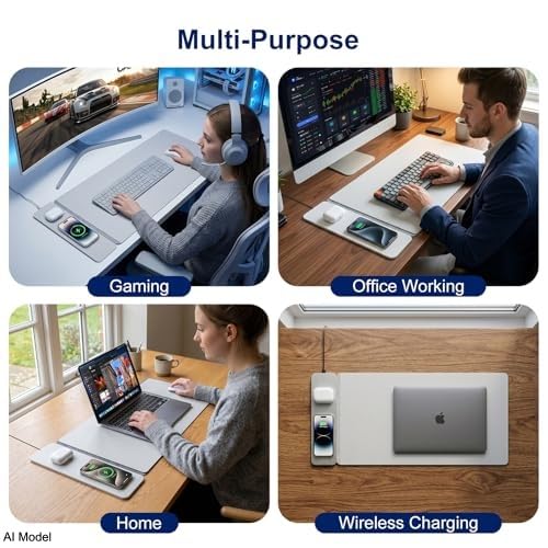 15W Wireless Charging Mouse Pad 31.5"x15.75", Double-Sided Faux Leather - color: NF-Gray