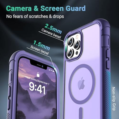 Magnetic for iPhone 12 Pro Max Case Heavy Duty Protection Dark Purple | Compatible with MagSafe,Military Grade Drop Protection,Translucent Matte,Non-Slip,Shockproof 2-Layer Durable Bumper Case - color: Dark Purple, size: iPhone 12 Pro Max