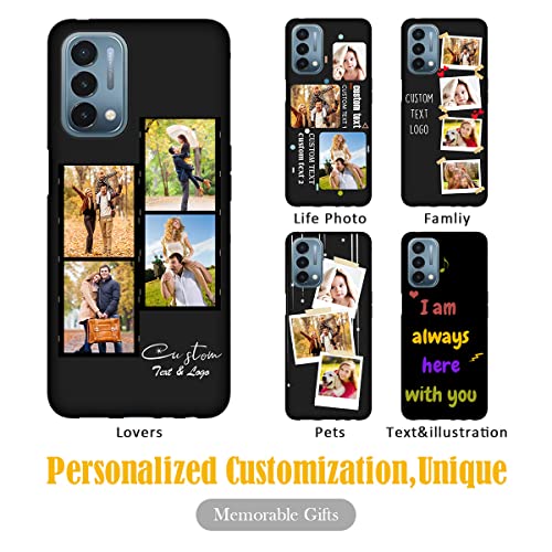 Custom Phone Case for OnePlus Nord N200 5G Multi-Picture Collages Text, Customized Personalized Phone Cover Anti-Scratch Soft Protective TPU Black Thin Cases 6.49-inch - color: Black 04 - Film, 4 Photos Name