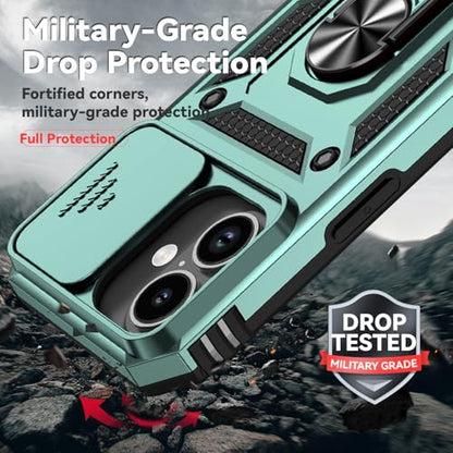 for iPhone 17 Case, with Slide Camera Cover HD Screen Protector [Military Grade 16ft. Drop Tested] Ring Holder Kickstand Protective Phone Case for Apple iPhone 17, Dark Green - color: Dark Green w/ Slide Camera 2nd gen. Military Grade