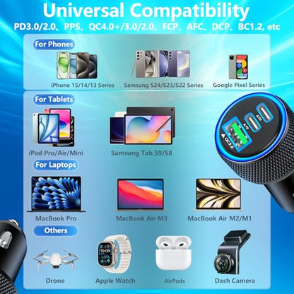 USB C Car Charger, Rombica 3Port 67W PD Dual USB-C&USB-A Car Phone Charger - color: Raven Black